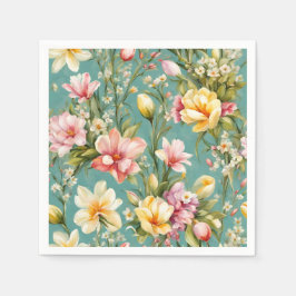 絶妙なピンクと黄色のマグノリアと白い花 スタンダードカクテルナプキン