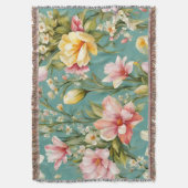 絶妙なピンクと黄色のマグノリアと白い花 スローブランケット (正面縦)