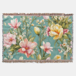 絶妙なピンクと黄色のマグノリアと白い花 スローブランケット
