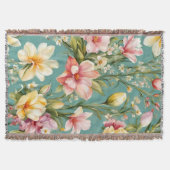 絶妙なピンクと黄色のマグノリアと白い花 スローブランケット (正面)