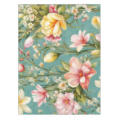 絶妙なピンクと黄色のマグノリアと白い花 テーブルクロス (正面)