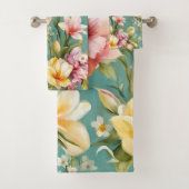 絶妙なピンクと黄色のマグノリアと白い花 バスタオルセット (インサイチュ)