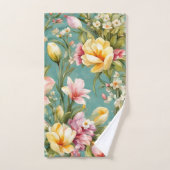 絶妙なピンクと黄色のマグノリアと白い花 バスタオルセット (ハンドタオル)