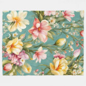 絶妙なピンクと黄色のマグノリアと白い花 フリースブランケット (正面(横))