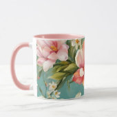 絶妙なピンクと黄色のマグノリアと白い花 マグカップ (左)