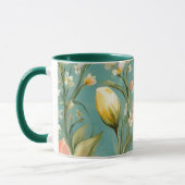 絶妙なピンクと黄色のマグノリアと白い花 マグカップ (左)