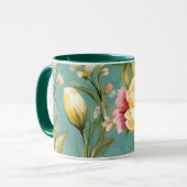 絶妙なピンクと黄色のマグノリアと白い花 マグカップ (正面左)