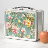絶妙なピンクと黄色のマグノリアと白い花 メタルランチボックス (インサイチュ)