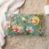 絶妙なピンクと黄色のマグノリアと白い花 ランバークッション (ブランケット)