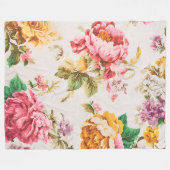 絶妙なピンクと黄色の花。みすぼらしいシック フリースブランケット (正面(横))