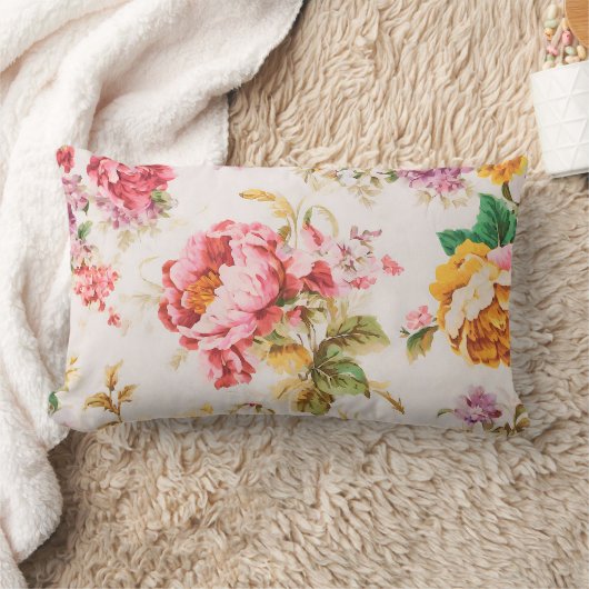 絶妙なピンクと黄色の花。みすぼらしいシック ランバークッション (ブランケット)
