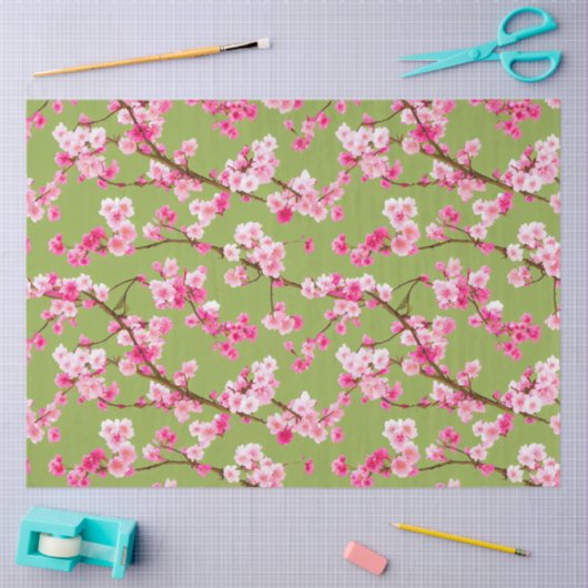 絶妙なピンクのさくらんぼがチャートリーズで咲く 薄葉紙 (クラフト)