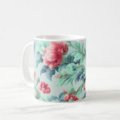 絶妙なピンクのクラレットの花、緑の青離れい花 コーヒーマグカップ (正面左)