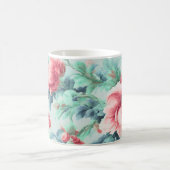 絶妙なピンクのクラレットの花、緑の青離れい花 コーヒーマグカップ (中央)