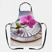 絶妙なピンクオーキッドレストオンシルバープレート エプロン (正面)