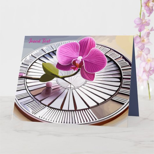 絶妙なピンクオーキッドレストオンシルバープレート カード (蘭)