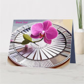 絶妙なピンクオーキッドレストオンシルバープレート カード (正面)