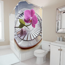 絶妙なピンクオーキッドレストオンシルバープレート シャワーカーテン