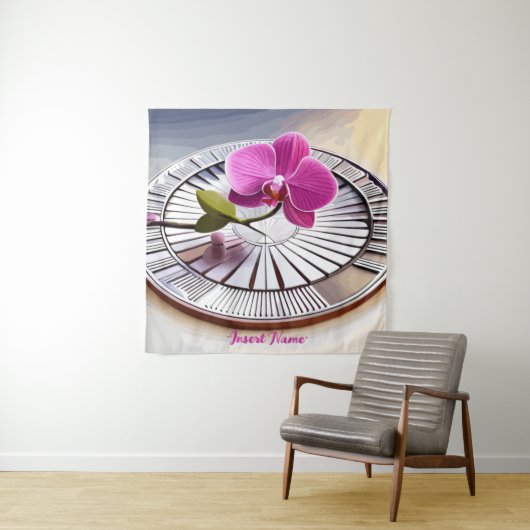 絶妙なピンクオーキッドレストオンシルバープレート タペストリー (インサイチュ)