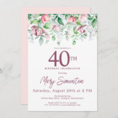 絶妙なピンクマウヴフローラ40歳 招待状 (正面/裏面)