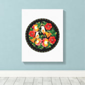 絶妙なフォーク芸術鳥花美しい装飾 キャンバスプリント (インサイチュ (ウッドフロア))