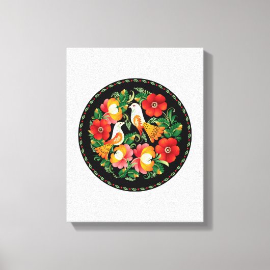 絶妙なフォーク芸術鳥花美しい装飾 キャンバスプリント (正面)