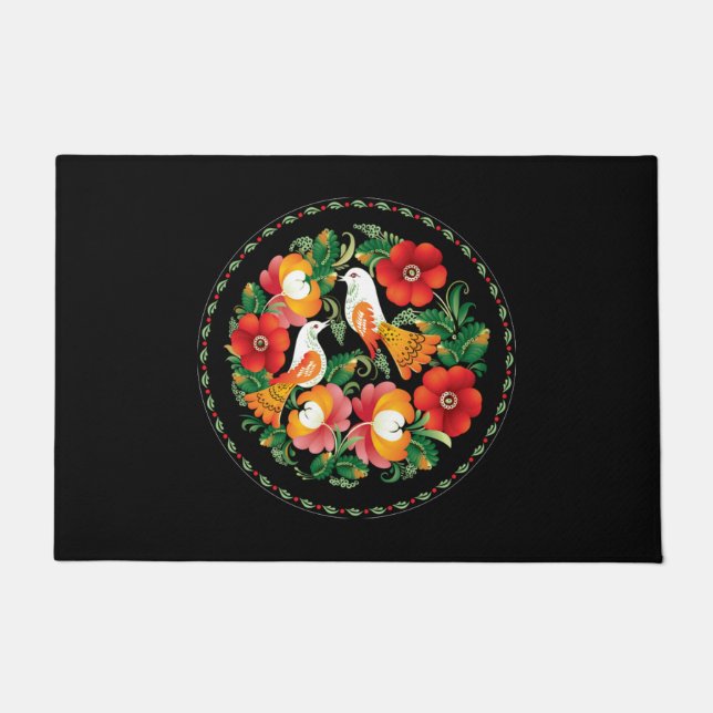 絶妙なフォーク芸術鳥花美しい装飾 ドアマット (正面)