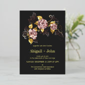 絶妙なブラックと金ゴールドフローラ刺繍 箔招待状 (立ち正面)