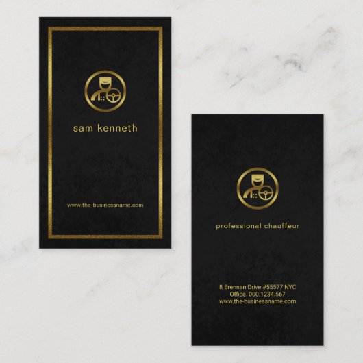 絶妙なブラックグランジ金ゴールド縁どショフール 名刺 (正面/裏面)