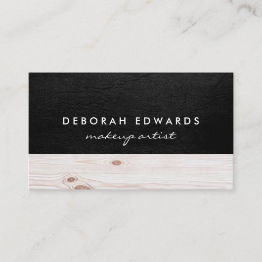 絶妙なブラックレザー |木材 名刺 (正面)