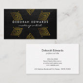 絶妙なブラックレザー | 金ゴールド幾何学的パターン 名刺 (正面/裏面)