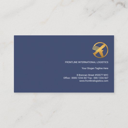 絶妙なブルーミニマリスト金ゴールド飛行機物流 名刺 (裏面)