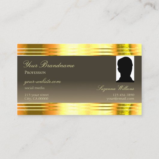 絶妙なベージュブラウン金ゴールド縁どモノグラム写真 名刺 (裏面)