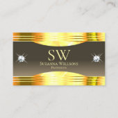 絶妙なベージュブラウン金ゴールド縁どモノグラム写真 名刺 (正面)