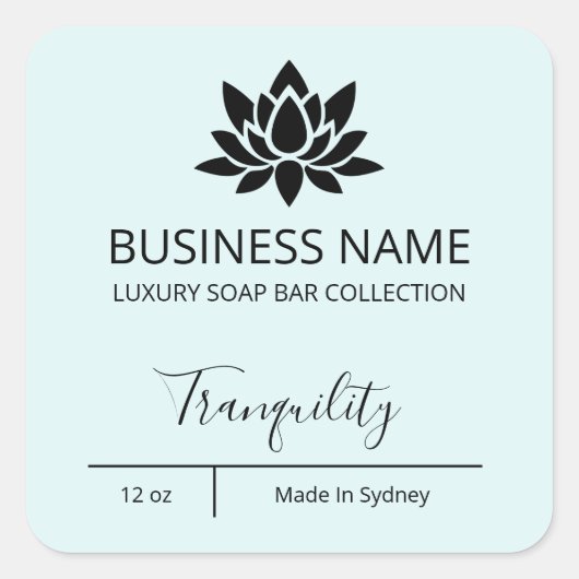 絶妙なラグジュアリーロータスパステルブルーソープバーラベル スクエアシール (正面)