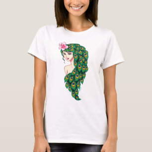 絶妙な孔雀の女神の芸術のモダンな穀物の上 Tシャツ