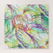 絶妙な水の色の線形コンテンポラリー抽象芸術 ジグソーパズル (縦)