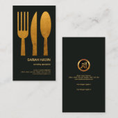 絶妙な汚れの金ゴールドのフォークのナイフのスプーンのケータリング 名刺 (正面/裏面)