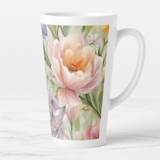 絶妙な洗練された春の花。絵画の カフェラテマグ (右)