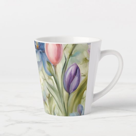 絶妙な洗練された春の花。絵画の カフェラテマグ (右)