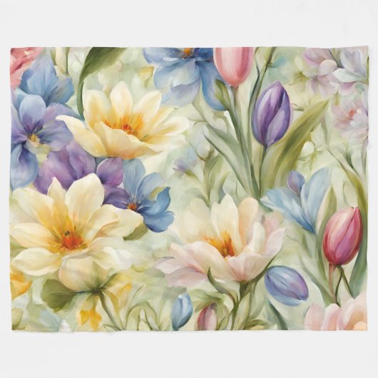 絶妙な洗練された春の花。絵画の フリースブランケット (正面(横))