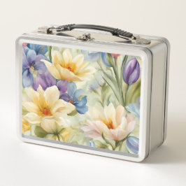 絶妙な洗練された春の花。絵画の メタルランチボックス