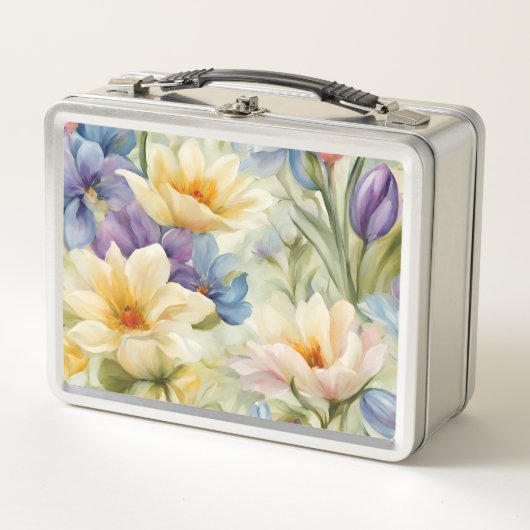 絶妙な洗練された春の花。絵画の メタルランチボックス (正面)