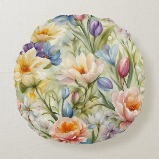 絶妙な洗練された春の花。絵画の ラウンドクッション (正面)