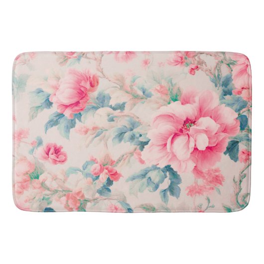 絶妙な穏やかなピンクの花と離れcerulean バスマット (正面)