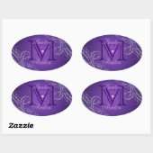 絶妙な紫スクロールモノグラムパープルステッカー 楕円形シール (シート)