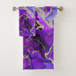 絶妙な紫色の紫の金ゴールド バスタオルセット