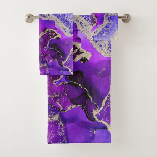 絶妙な紫色の紫の金ゴールド バスタオルセット (インサイチュ)