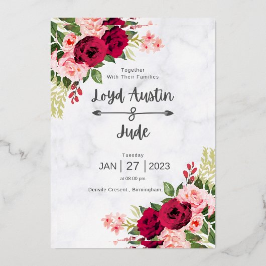 絶妙な結婚式招待状カード 箔招待状 (正面)