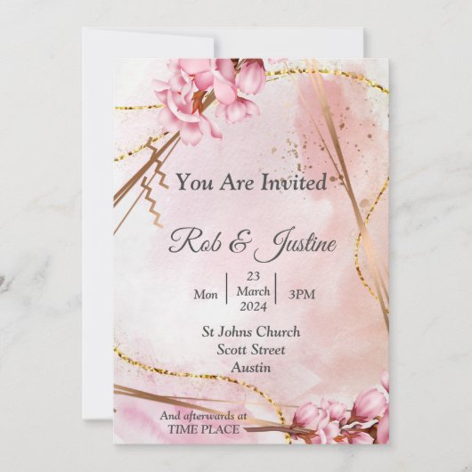 絶妙な結婚式招待状、ピンクフローラ 招待状 (正面)